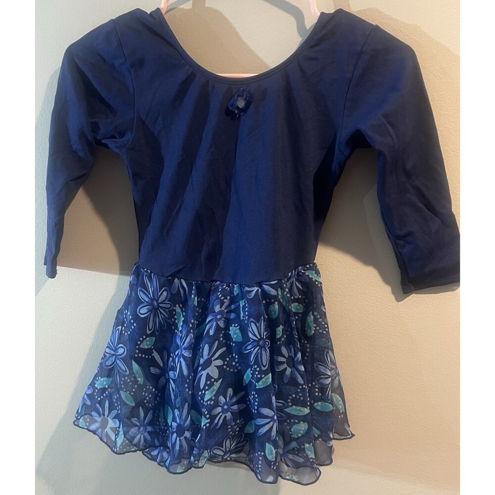 Vintage 90s Jacques Moret Dance Leotard Cute Blue Flowers Size 12-14